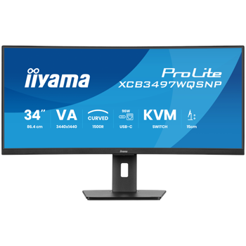 34" UW Curved VA-panel, 3440x1440-120Hz, 350cdm, 0,4ms MPRT, Speakers,USB-C Dock (LAN/KVM/95W PD),DisplayPort, 2xHDMI,USB HUB (2x3.2 2xC) ,Adaptive Sync.15cm Height Adj. Stand, XCB3497WQSNP-B1