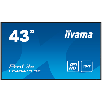 43" Flexible Full HD professional large format display with USB media playbackSet in a slim bezel, the iiyama LE4341S is a professional digital signage display offering 18/7 operating time in landscap