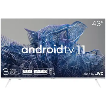 43, UHD, Android TV 11, White, 3840x2160, 60 Hz, Sound by JVC, 2x12W, 53 kWh/1000h , BT5.1, HDMI ports 4, 24 months