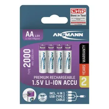 Ansmann Li-Ion batteries AA type 2000 (min. 1800 mAh) 4pcs. paper blister, ANS-1312-0036