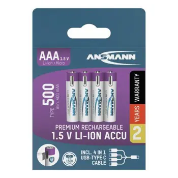 Ansmann Li-Ion batteries AAA type 500 (min. 400 mAh) 4pcs. paper blister, ANS-1311-0028