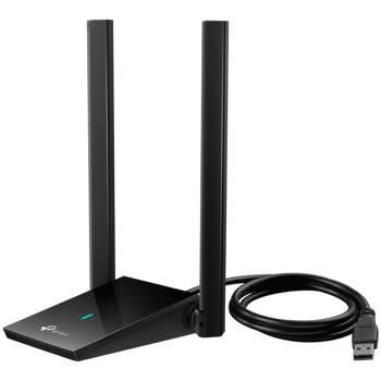 AX1800 High Gain Dual Band Wi-Fi 6 USB AdapterSPEED: 1201 Mbps at 5 GHz + 574 Mbps at 2.4 GHzSPEC: 2× High Gain External Antennas, USB 3.0, Extension CableFEATURE: MU-MIMO, OFDMA, WPA3