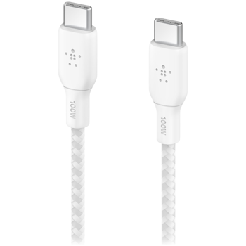 BELKIN 100w USB-C to USB-C Laptop Charging Cable Braided 2M White, CAB014BT2MWH