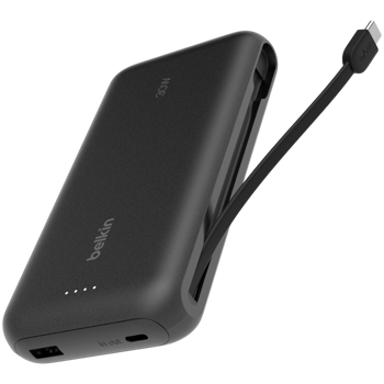 BELKIN 20k PD30W Integrated USB-C Cable Power Bank, Black, BPB024HQBK