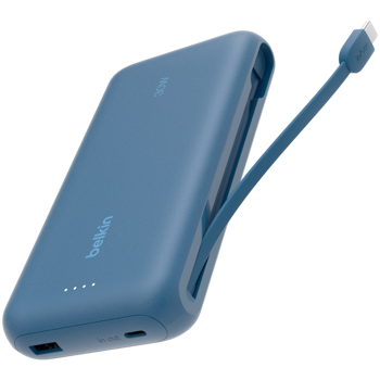 BELKIN 20k PD30W Integrated USB-C Cable Power Bank, Blue, BPB024HQBL