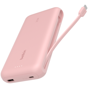 BELKIN 20k PD30W Integrated USB-C Cable Power Bank, Pink, BPB024HQPK