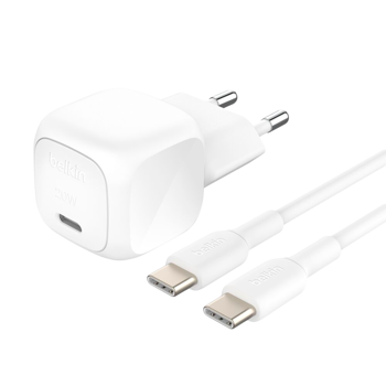 BELKIN 20W USB-C PD CUBE WALL CHARGER, 1M C-C CBL, WHT, WCA009KQ1MWH-B6
