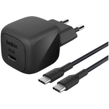 BELKIN 45W USB-C PD WALL CHARGER, 1M C-C CBL, BLK, WCA013KQ1MBK-B6