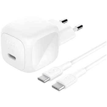BELKIN 45W USB-C PD WALL CHARGER, 1M C-C CBL, WHT, WCA013KQ1MWH-B6