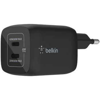 BELKIN 65W PD PPS Dual USB-C GaN Charger, Black, WCH013VFBK