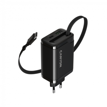 CANYON charger OnCharge 65RC Build-In Cable USB-C 65W 1xPD 1xQC EU Black, CNS-CURC65ACB