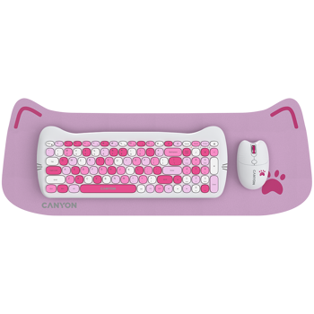CANYON HSET-W6 EN/AD Keyboard+Mouse Kitty Edition AAA+АА Wireless Pink, CNS-HSETW6PK-AD