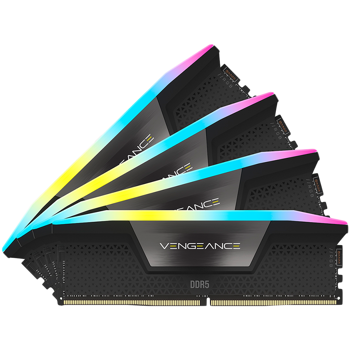 CORSAIR DDR5, 6200MT/s 64GB 4x16GB DIMM, 32-38-38-80, Std PMIC, XMP 3.0, VENGEANCE RGB DDR5 Black Heatspreader, RGB LED, 1.4V, CMH64GX5M4B6200C32