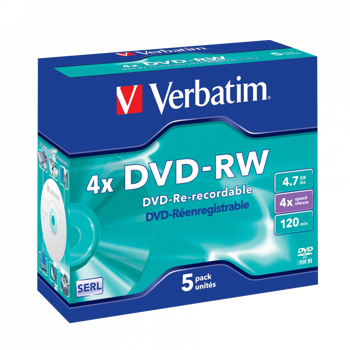 DVD-RW Verbatim 4.7GB 4× Matt Silver 5 pack JC, V043285