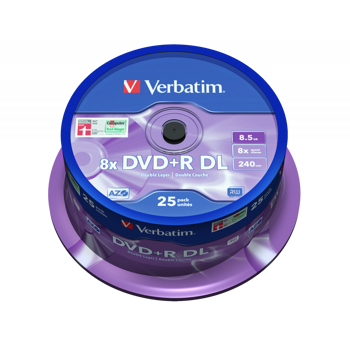 DVD+R DL Verbatim 8.5GB 8× Matt Silver 25 pack spindle (Double Layer), V043757
