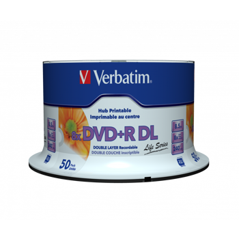 DVD+R DL Verbatim 8.5GB 8× Wide PRINTABLE (No-ID) 50 pack spindle, V097693