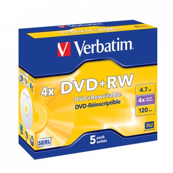 DVD+RW Verbatim 4.7GB 4× Matt Silver 5 pack JC, V043229