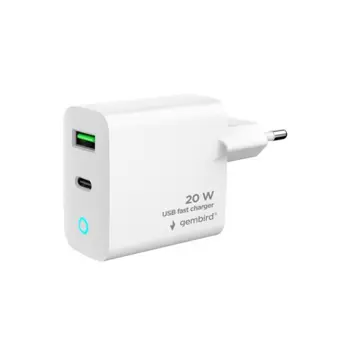 Gembird 2-port 20W USB fast charger, LED, white, GEM-TA-UC-PDQC20LW1
