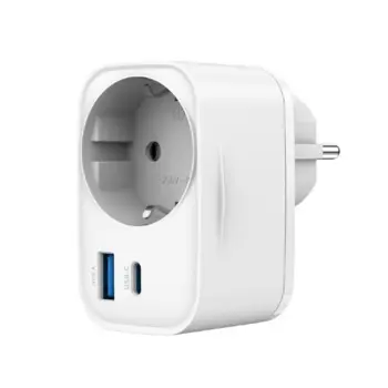 Gembird 2-port USB fast charger with pass-through AC socket, 20W, white, GEM-TA-ACPDQC20-01-W