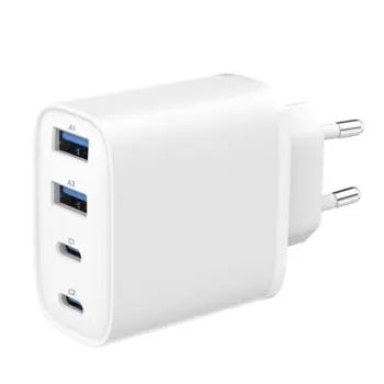 Gembird 4-port 40 W GaN USB PowerDelivery fast charger, white, GEM-TA-UC-2A2C-PD40W