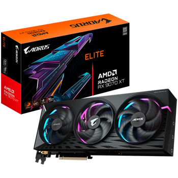 GIGABYTE Video Card AMD Radeon AORUS RX 9070 XT ELITE 16G (16GB GDDR6/256bit, PCI-E 5.0, Recommended PSU 850W, 3x 8pin Power connector, 2x DP, 2x HDMI), GV-R9070XTAORUS E-16GD