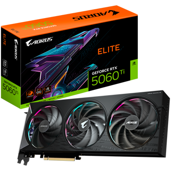 GIGABYTE Video Card NVIDIA AORUS GeForce RTX 5060 Ti ELITE 16G (16GB GDDR7/128bit, PCI-E 5.0, 1x 8Pin Power connector, Recommended PSU 650W, 3xDP, 1xHDMI), GV-N506TAORUS E-16GD