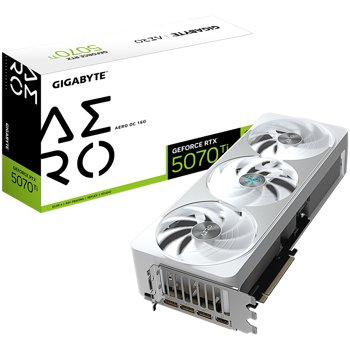 GIGABYTE Video Card NVIDIA GeForce RTX 5070 Ti AERO OC 16G (16GB GDDR7/256bit, PCI-E 5.0, Recommended PSU 750W, 3xDP, 1xHDMI) Silver/White, GV-N507TAERO OC-16GD