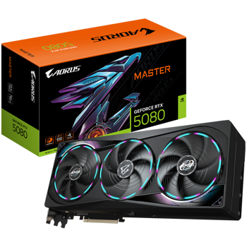 GIGABYTE Video Card NVIDIA GeForce RTX 5080 AORUS MASTER 16G (16GB GDDR7/256bit, PCIe 5.0, 3xDP, 1xHDMI, Recommended PSU 850W, 3 fans) ATX, GV-N5080AORUS M-16GD