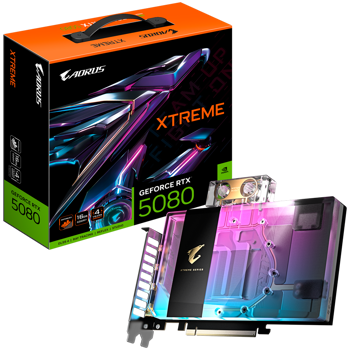 GIGABYTE Video Card NVIDIA GeForce RTX 5080 AORUS XTREME WATERFORCE WB 16G (16GB GDDR7/256bit, PCI-E 5.0, 3xDP, 1xHDMI, Recommended PSU 850W) ATX, GV-N5080AORUSX WB-16GD