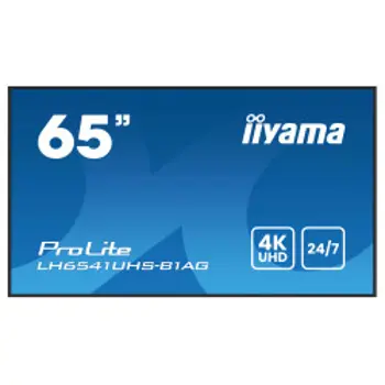 IIYAMA 65" LH6541UHS-B1AG 3840x2160, 4K UHD IPS panel, 1% Haze, Landscape and Portrait mode, Speakers 2x 10W , 3x HDMI, 500cd/m2, Media Play USB Port, Control LAN / RS232C, VESA 500x500 -wallmount, 69