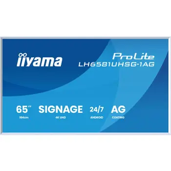 IIYAMA 65" LH6581UHSG-1AG 4K UHD (3840x2160) VA Signage 24/7, 500 cd/m2, 5000:1, white, matte, removable frame, 78243