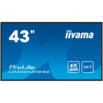 IIYAMA LFD LH4341UHS-B2 43" Professional Digital Signage display with 4K UHD resolution and 24/7 3840x2160 16:9 500cd 1200:1 8ms landscape, portrait, LH4341UHS-B2