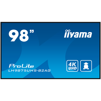 IIYAMA LFD LH9875UHS-B2AG  98" 4K UHD Professional Digital Signage display featuring Android OS, iiSignage² and OPS PC slot landscape, portrait Android 11 OS, iiSignage², FailOver, EShare, LH9875UHS-B