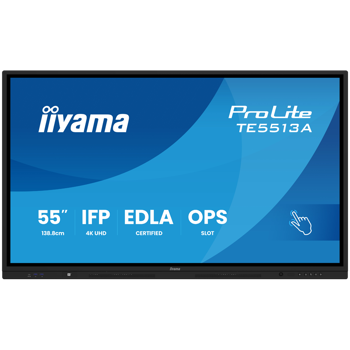 IIYAMA LFD TE5513A-B1AG Interactive 55" IPS 3840 x 2160 450 cd 8ms 40, 10pt writing 200Hz Scan rate, iiWare 21E (Android 14 OS) featuring Google EDLA, iiControl (DMS), WhiteBoard, web browser, TE5513A