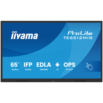 Iiyama ProLite TE6512MIS-B4AG 65" Diagonal Class LED-backlit LCD display interactive digital signage (multi touch) / optional slot-in PC capability 4K UHD (2160p) 3840 x 2160 Direct LED matte black (,