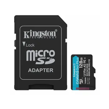 Kingston 128GB microSDXC Canvas Go Plus Gen4 + ADP200MB/s A2 U3 V30 Card + Adapter