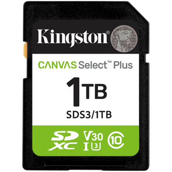 KINGSTON 1TB SDXC Canvas Select Plus Gen3 150MB/s C10 UHS-I U3 V30, SDS3/1TB
