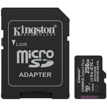 Kingston 256GB microSDXC Canvas Select Plus Gen3 150MB/s A1 Card + Adapter, SDCS3/256GB