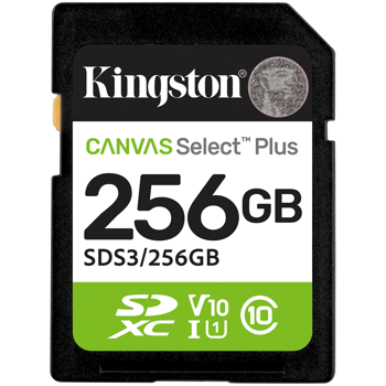 KINGSTON 256GB SDXC Canvas Select Plus Gen3 150MB/s C10 UHS-I U1 V10, SDS3/256GB