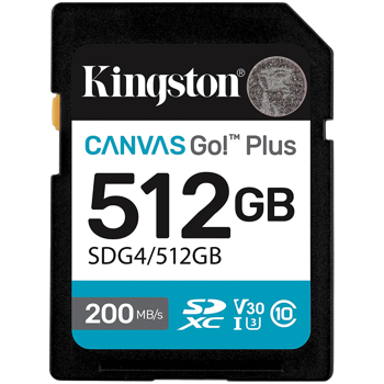 KINGSTON 512GB SDXC Canvas Go Plus Gen4 200MB/s C10 UHS-I U3 V30, SDG4/512GB