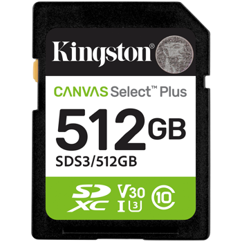 KINGSTON 512GB SDXC Canvas Select Plus Gen3 150MB/s C10 UHS-I U3 V30, SDS3/512GB