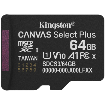 Kingston 64GB micSDXC Canvas Select Plus Gen3 100R A1 Single Pack w/o ADP, SDCS3/64GBSP