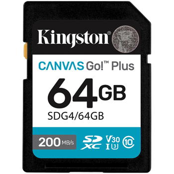 KINGSTON 64GB SDXC Canvas Go Plus Gen4 200MB/s C10 UHS-I U3 V30, SDG4/64GB