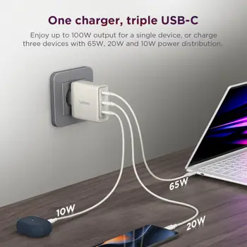 Lenovo Multi-port USB-C 100W GaN Charger, bijeli, G0A6100SEU