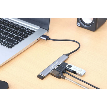 Manhattan Hub 4-Port, 1xUSB 3.0, 3xUSB2.0, sivi, 168427