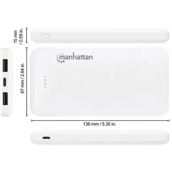 Manhattan powerbank 10000mAh,USB-C,microUSB-A,bije, 406277