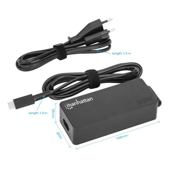 Manhattan punjač za laptop 65W USB-C, crni, 102490