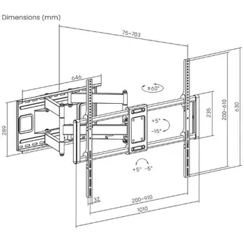 Manhattan TV nosač zidni 60"-120" do 120kg, crni, 462358