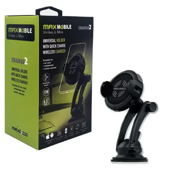 MAXMOBILE DRŽAČ ZA MOBITEL CHARGE2, QC 3.0 BEŽIČNO PUNJENJE,VENT+VACUUM W5