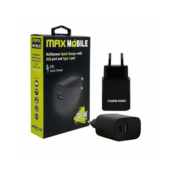 MAXMOBILE KUĆNI PUNJAČ PD QC3.0 DUO TYPE C 20W+USB 38W 2UTR3068-QP